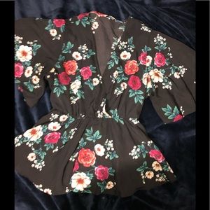 Black with red flowers top